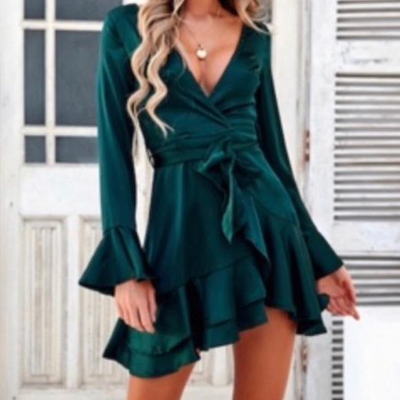 JADE SATIN DRESS HERE COMES THE SUN - Picture 1 of 6
